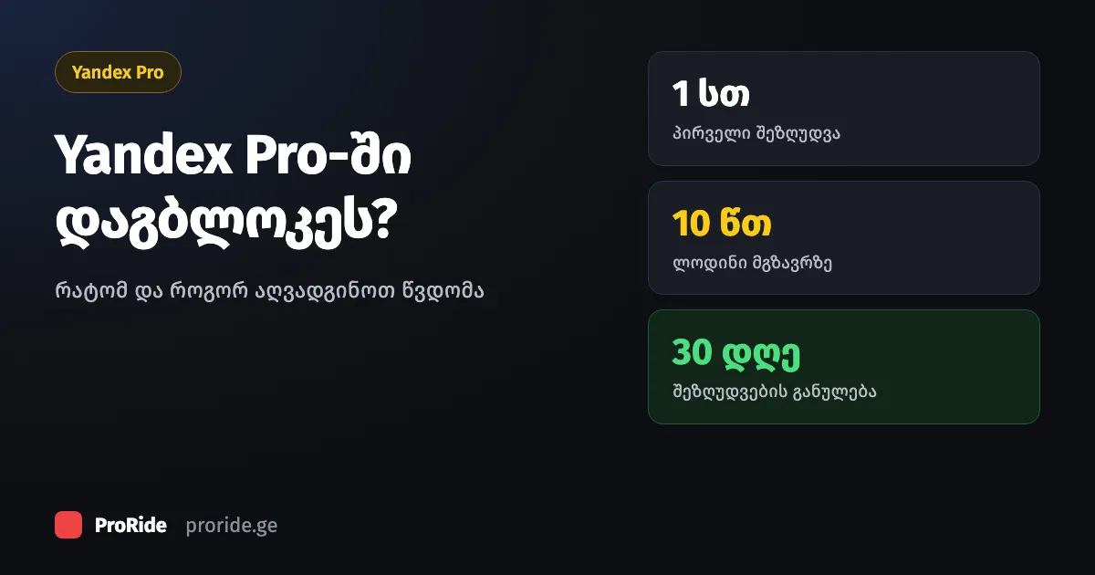 Yandex Pro-ს ბლოკი: შეკვეთებზე წვდომის შეზღუდვა და აღდგენა